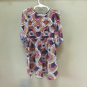 Pink Chicken Girls Rainbow Print Dress Sequins Sleeve Size 7Y